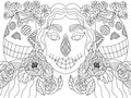 Day of the dead symmetry female portrait coloring page stock vector illustration